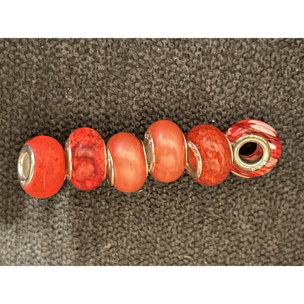 Lot of 6 Sterling Silver Core Bracelet Charm Beads Lampwork Glass Style 925 6
